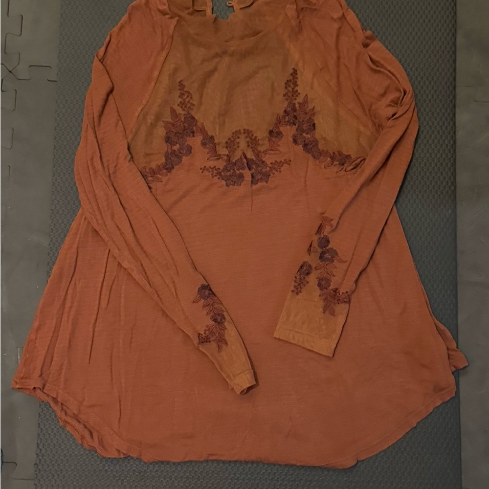 Free People Embroidered Long Sleeve Top